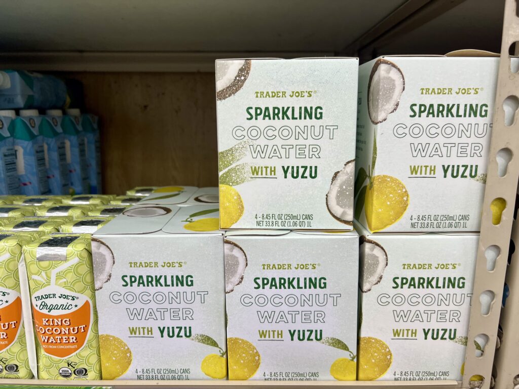 sparkling coconut water trader joe's shelf